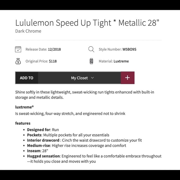 Lululemon Speed Up Tight * Metallic 28" (MATCHING SET IN OTHER LISTING) - Picture 10 of 11